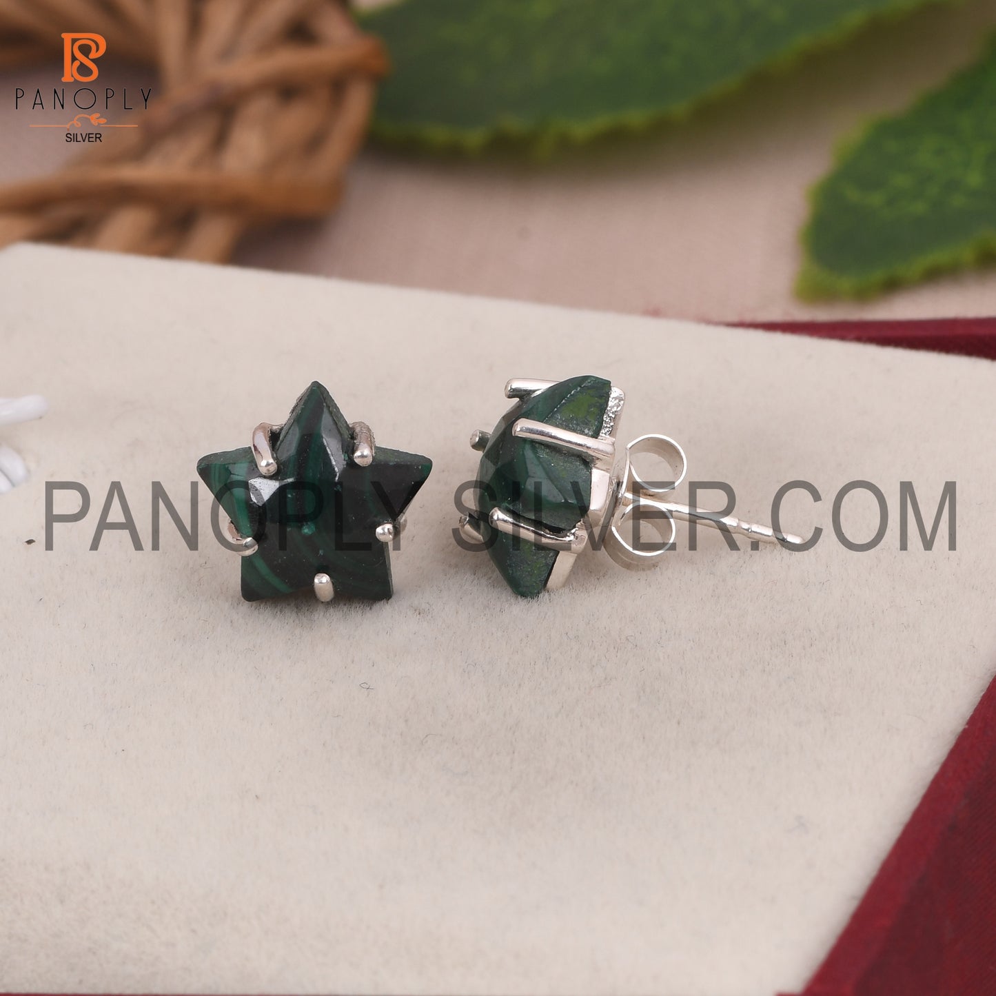 Malachite  925 Quality Silver Star Stud Women Day Gift Earring