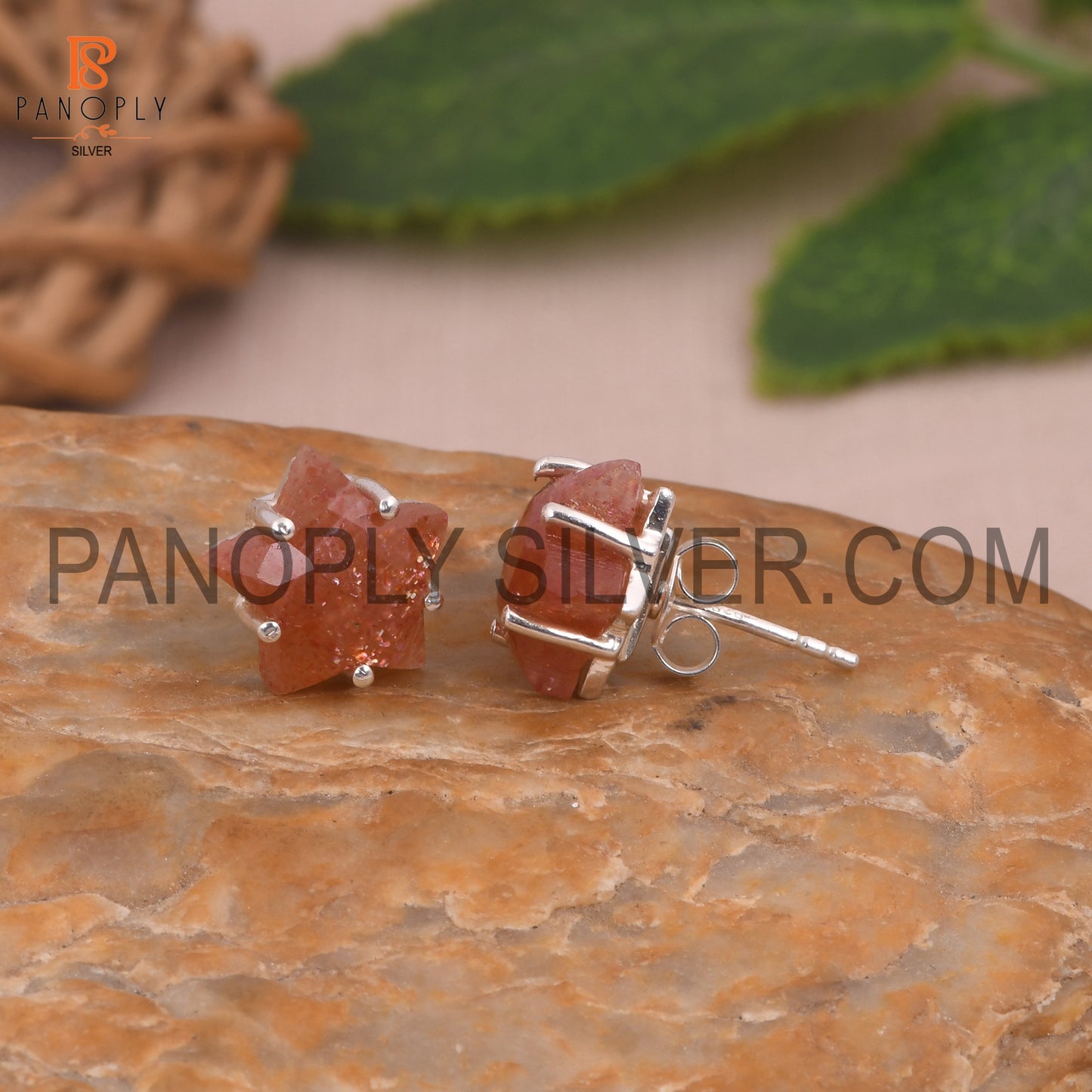 Sun Stone Natural 925 Silver Star Tiny Celestial Stud