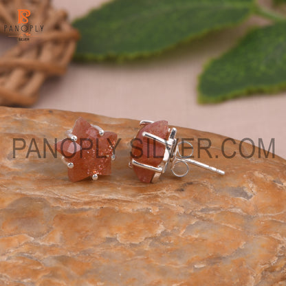 Sun Stone Natural 925 Silver Star Tiny Celestial Stud