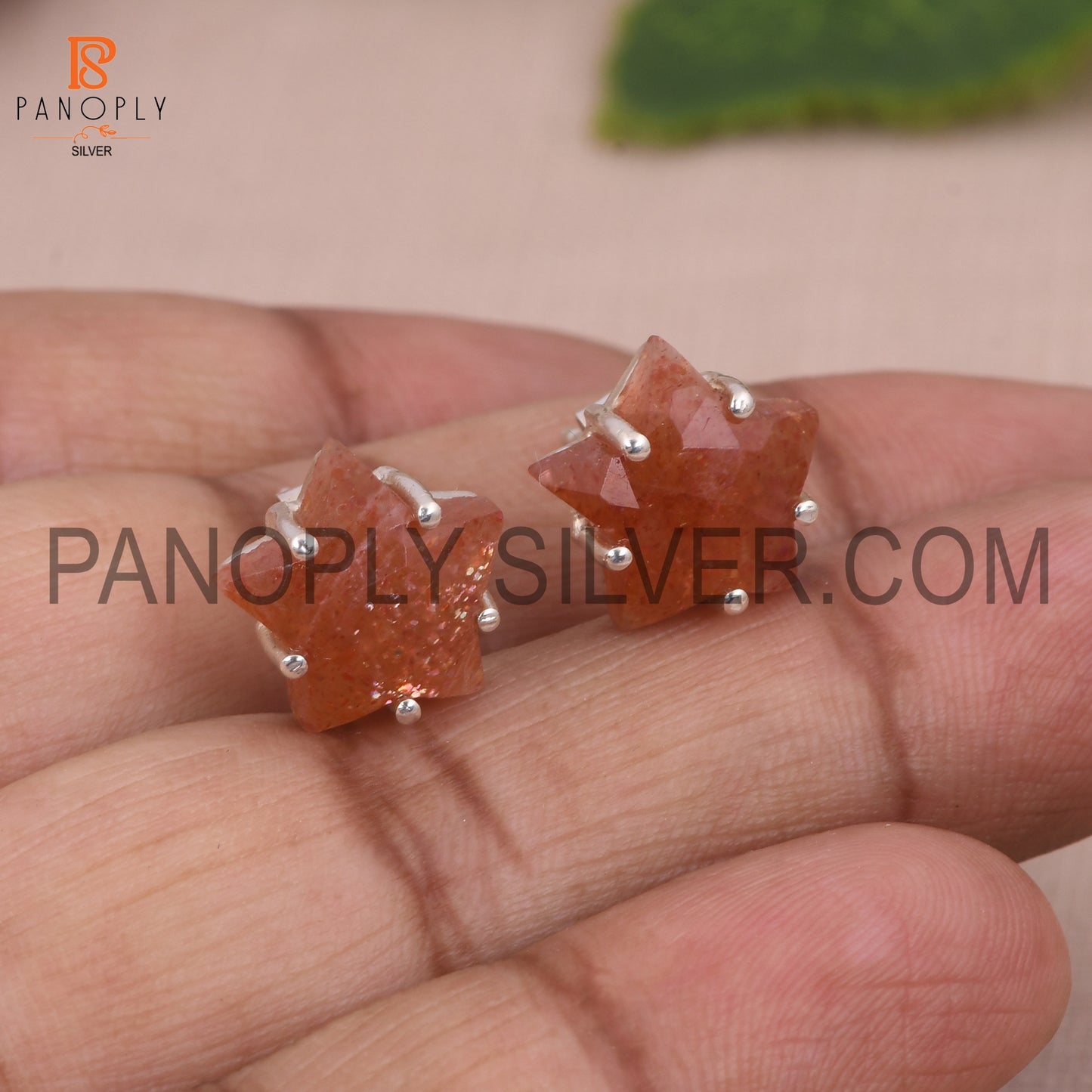 Sun Stone Natural 925 Silver Star Tiny Celestial Stud