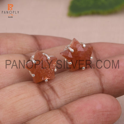Sun Stone Natural 925 Silver Star Tiny Celestial Stud