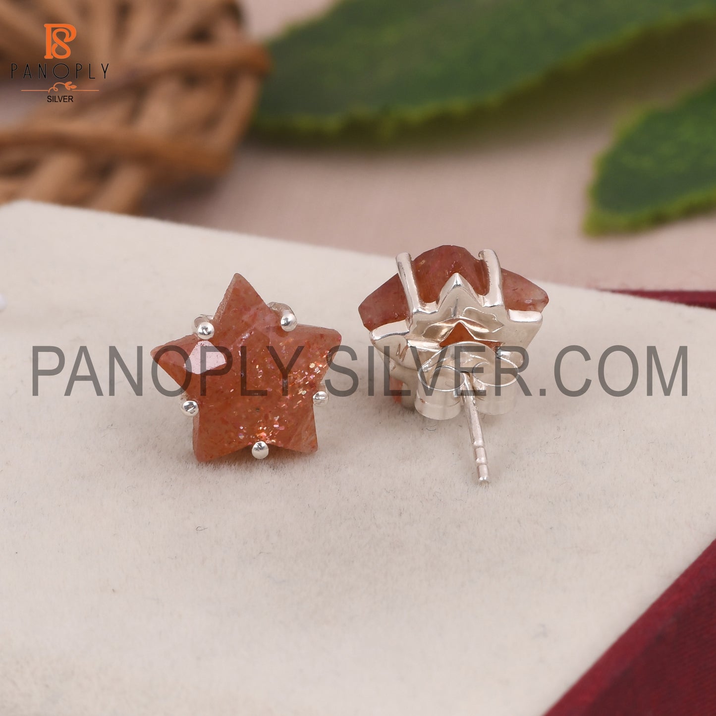 Sun Stone Natural 925 Silver Star Tiny Celestial Stud