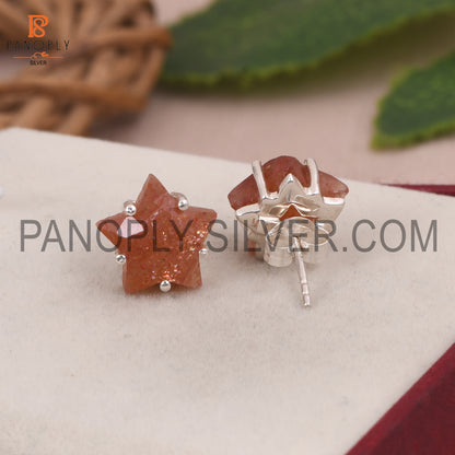 Sun Stone Natural 925 Silver Star Tiny Celestial Stud