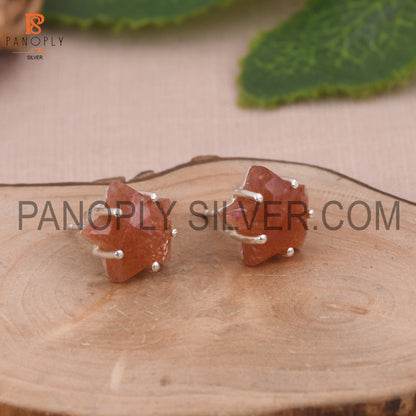 Sun Stone Natural 925 Silver Star Tiny Celestial Stud