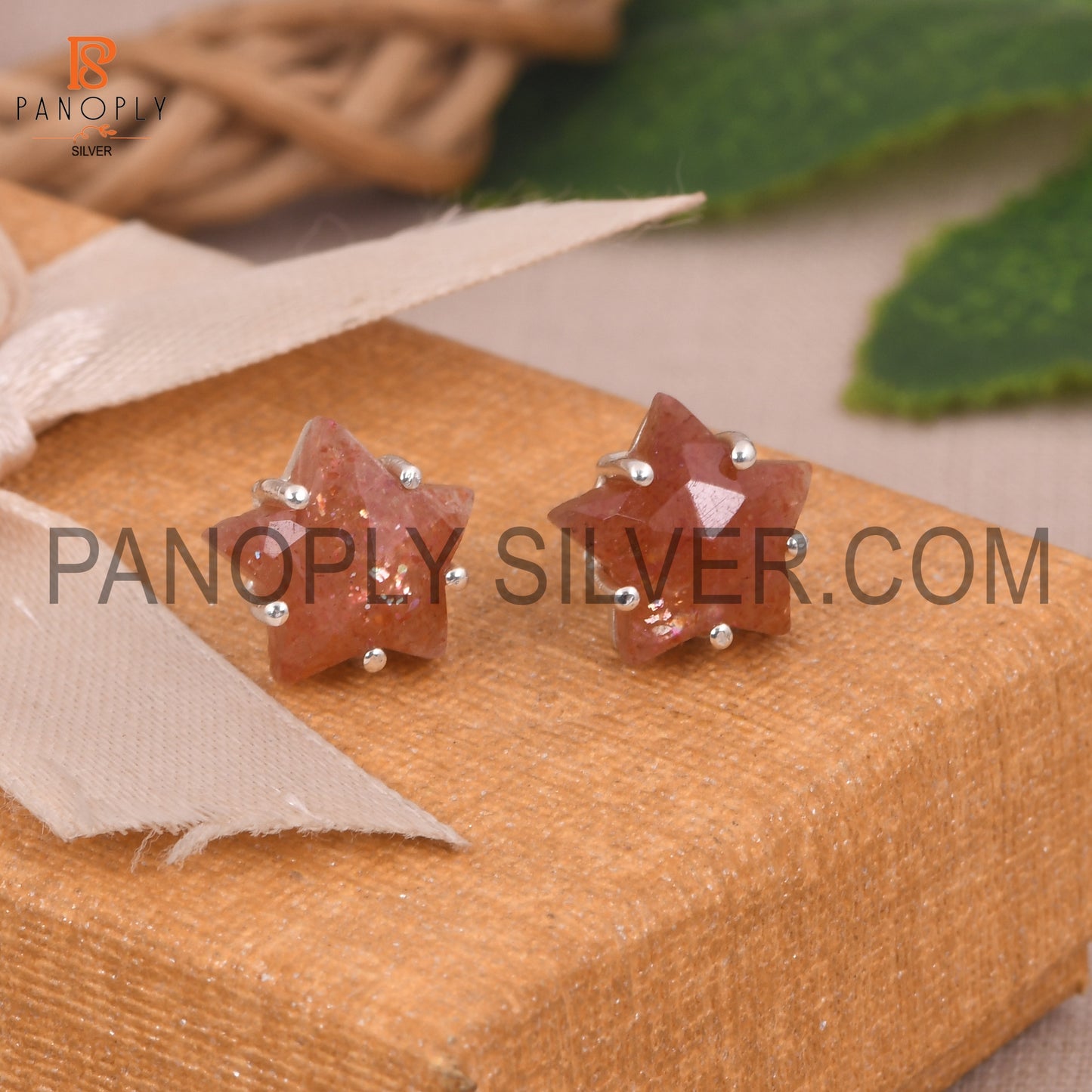 Sun Stone Natural 925 Silver Star Tiny Celestial Stud