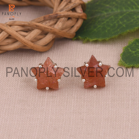 Sun Stone Natural 925 Silver Star Tiny Celestial Stud