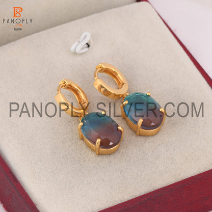 Alexandrite 0.5 Micron Gold Plated Bali Lock Hoop Earrings