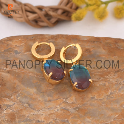 Alexandrite 0.5 Micron Gold Plated Bali Lock Hoop Earrings
