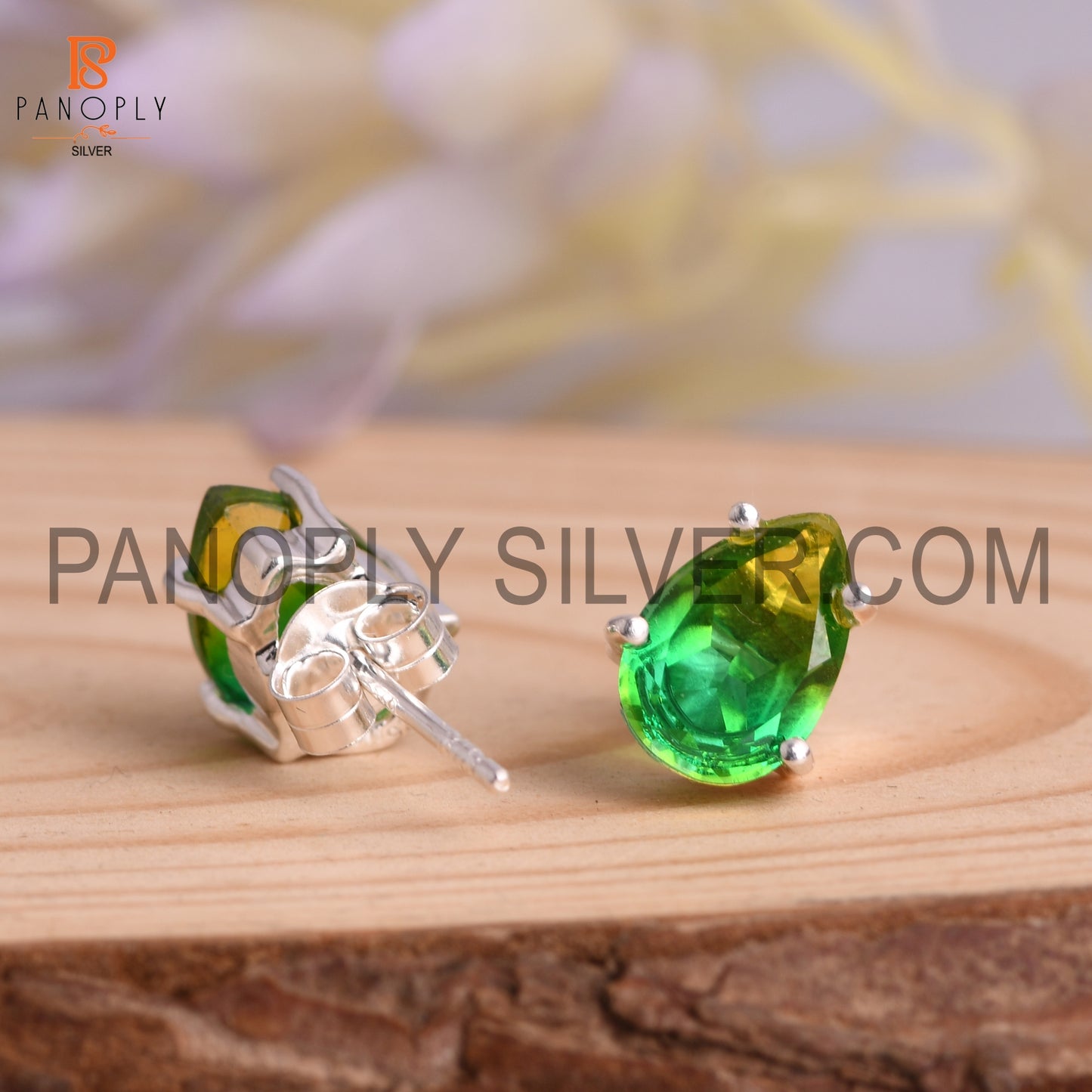 Bio Chrome Diopside Doublet 925Quality Pear Earrings