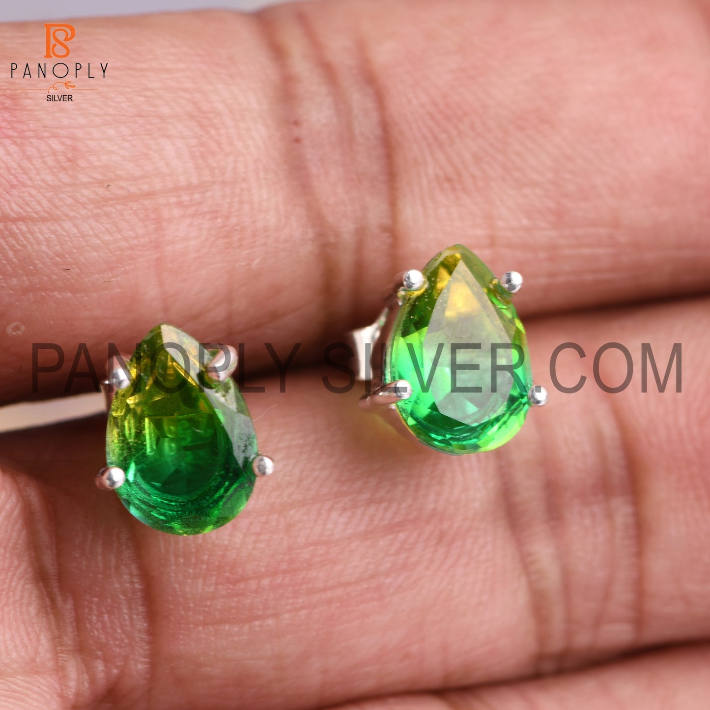 Bio Chrome Diopside Doublet 925Quality Pear Earrings