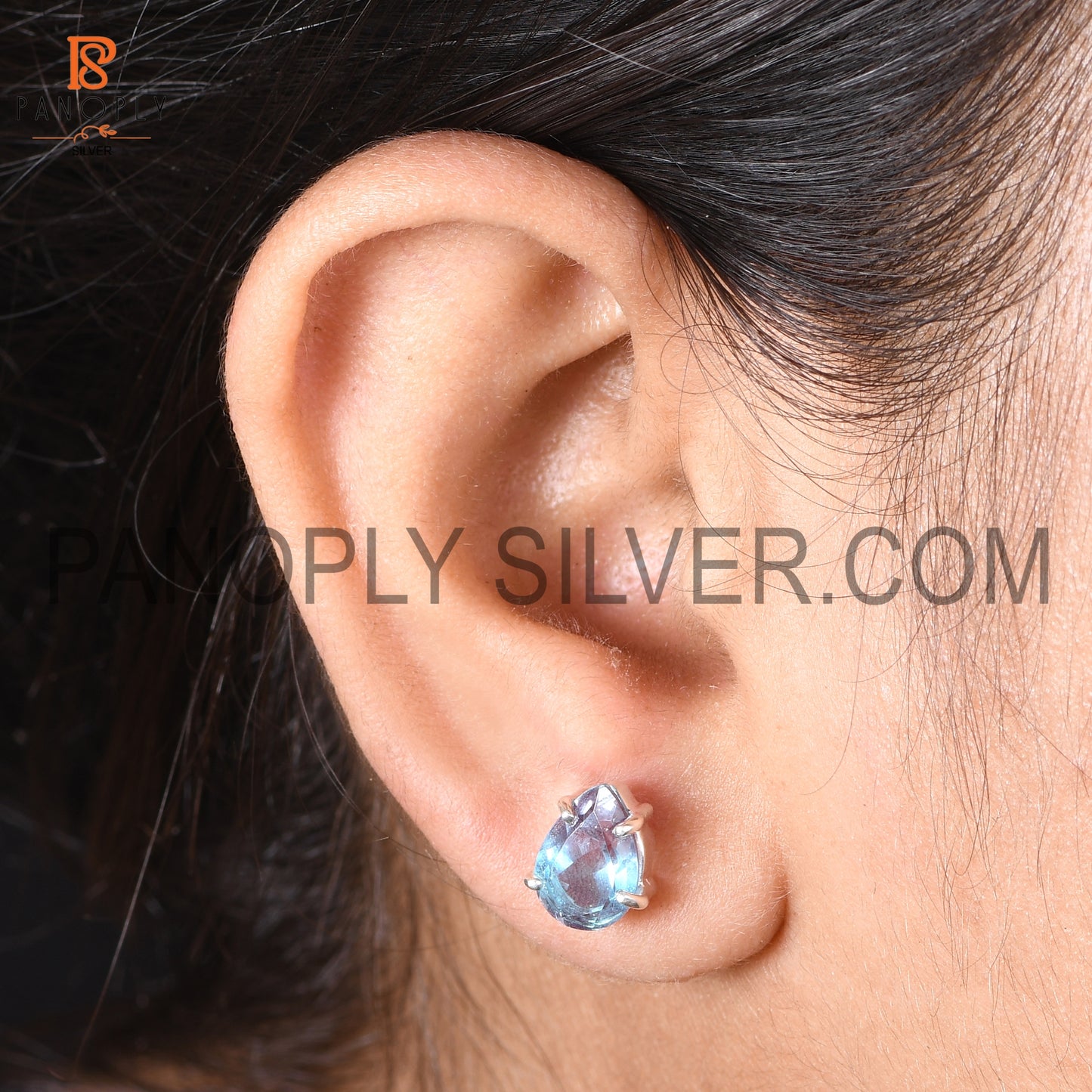 925 Silver Stud With Bio Alexandrite Pear Cut Earrings