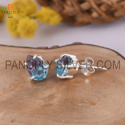 925 Silver Stud With Bio Alexandrite Pear Cut Earrings