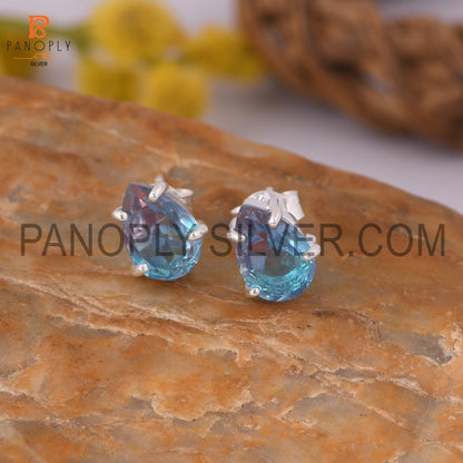 925 Silver Stud With Bio Alexandrite Pear Cut Earrings