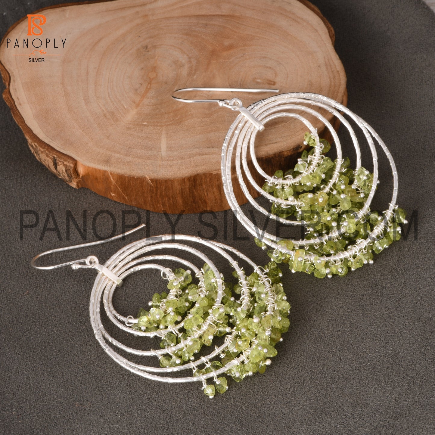 Peridot Five Layer Round Hoop Wedding Earrings