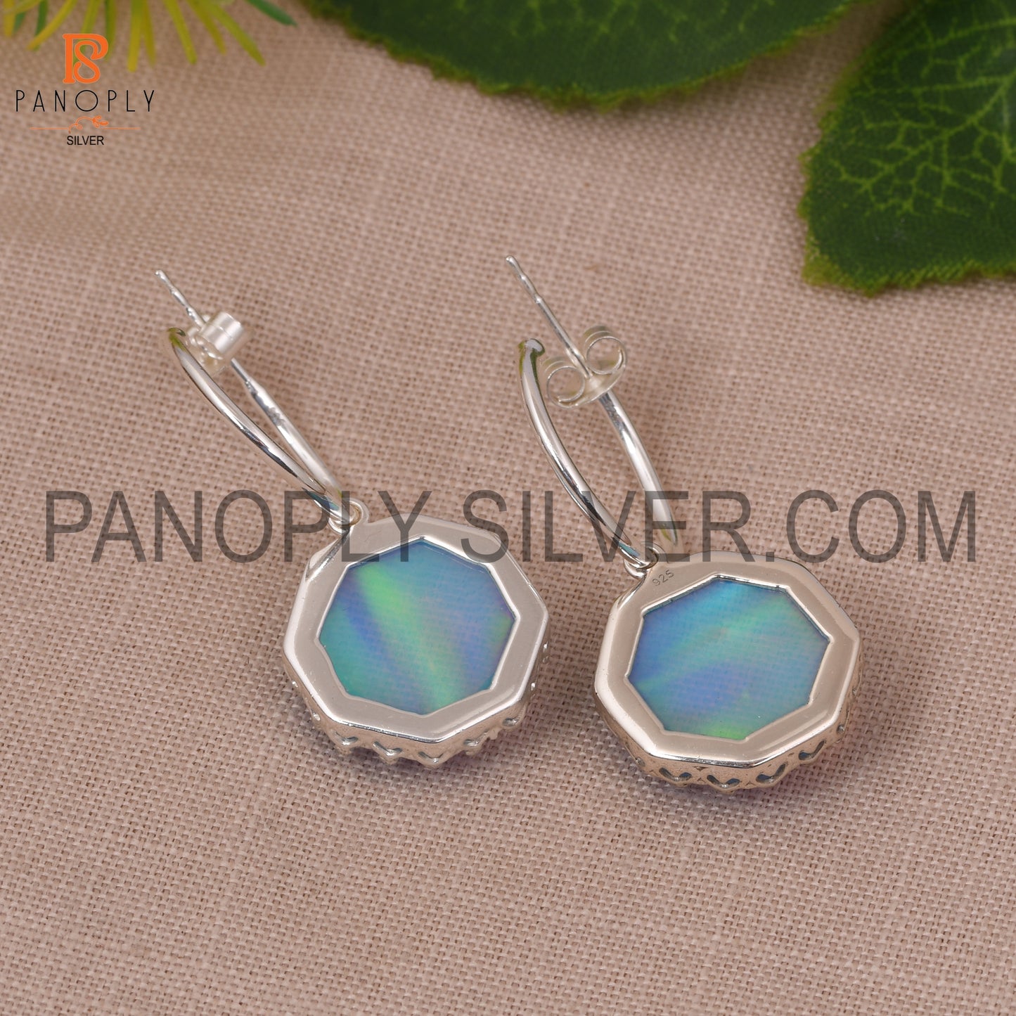 Beautiful Octogan Cut Aurora Opal Sky Hoop Earrings For Girls