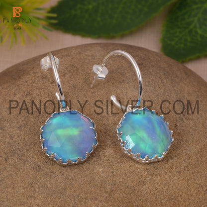 Beautiful Octogan Cut Aurora Opal Sky Hoop Earrings For Girls