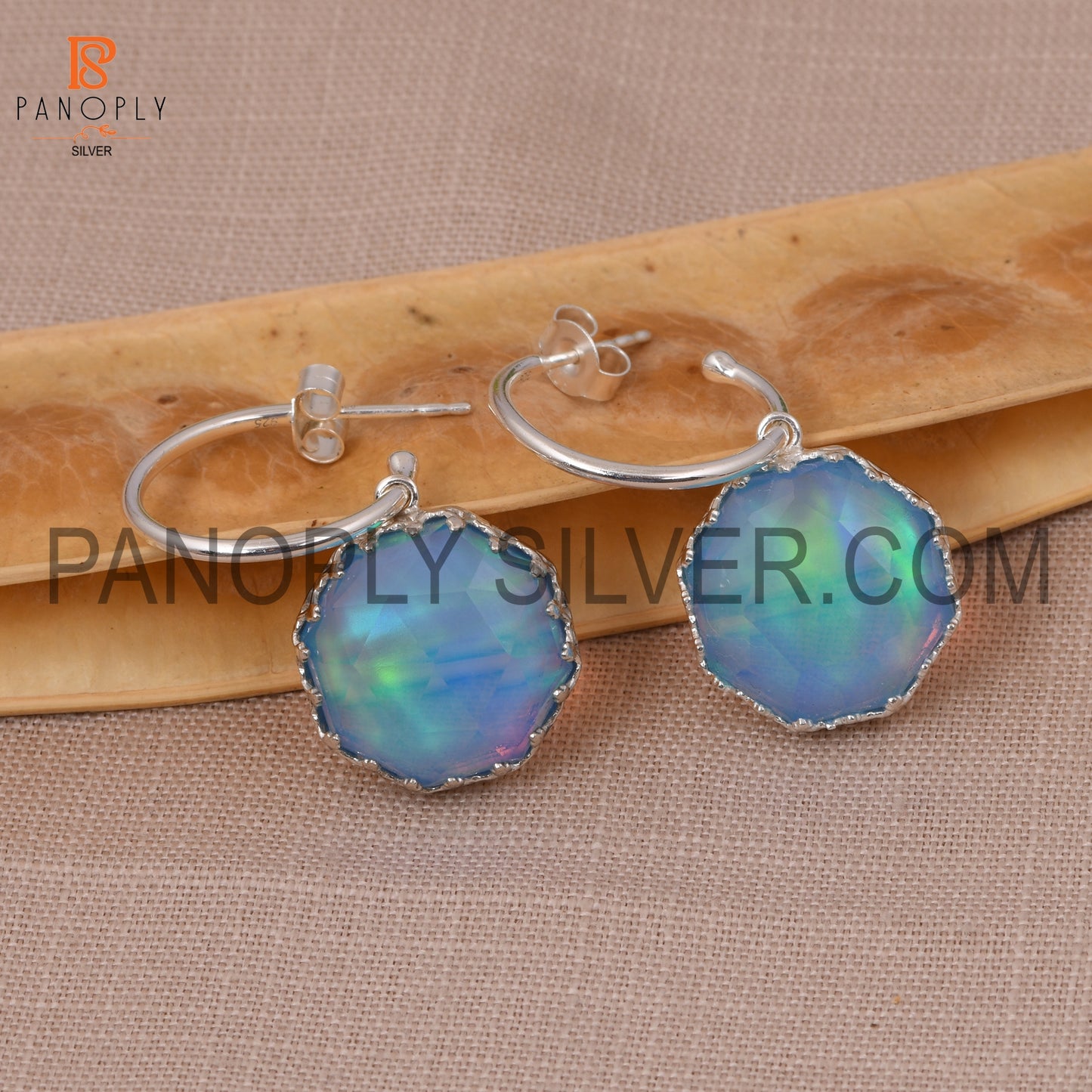 Beautiful Octogan Cut Aurora Opal Sky Hoop Earrings For Girls