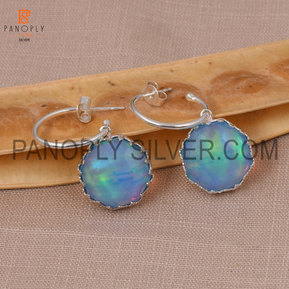 Beautiful Octogan Cut Aurora Opal Sky Hoop Earrings For Girls