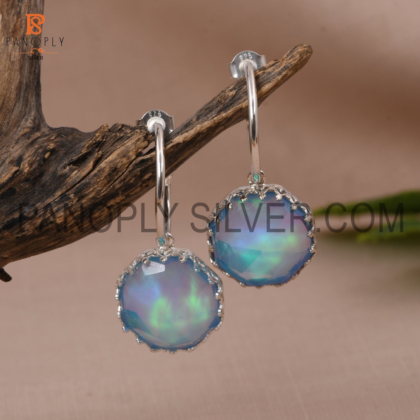 Beautiful Octogan Cut Aurora Opal Sky Hoop Earrings For Girls