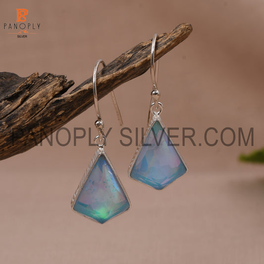 Kite Shape Aurora Opal Sky 925 Silver Dangle Earrings For Women