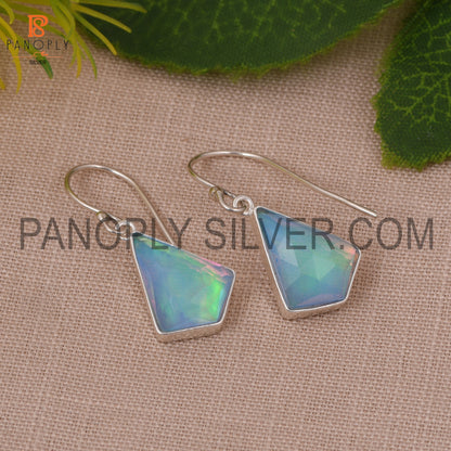 Kite Shape Aurora Opal Sky 925 Silver Dangle Earrings For Women