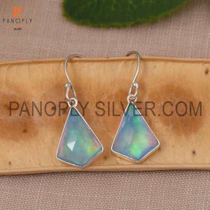 Kite Shape Aurora Opal Sky 925 Silver Dangle Earrings For Women