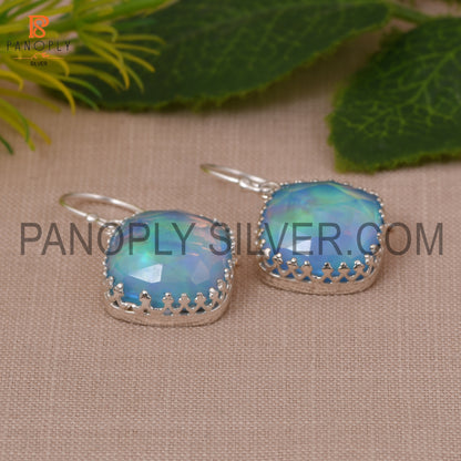 Cushion Cut Aurora Opal Sky Gemstone Earrings For Women