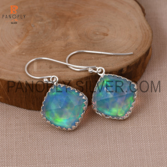 Cushion Cut Aurora Opal Sky Gemstone Earrings For Women