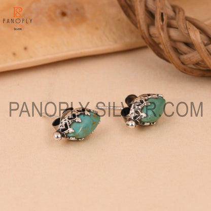 Oxidized Kingman Turquoise Studs Marquise Shape Earrings