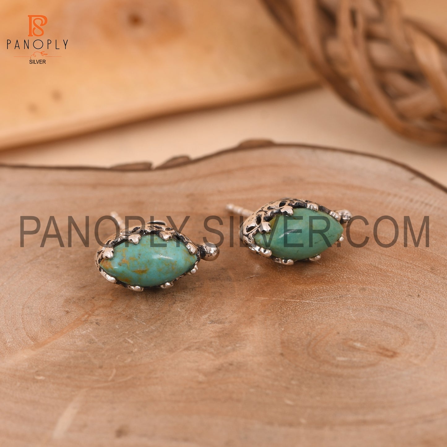 Oxidized Kingman Turquoise Studs Marquise Shape Earrings