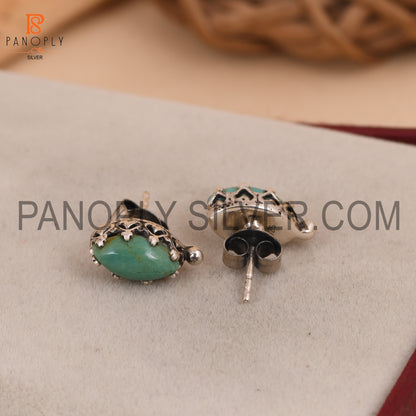Oxidized Kingman Turquoise Studs Marquise Shape Earrings