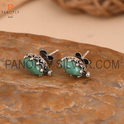 Oxidized Kingman Turquoise Studs Marquise Shape Earrings