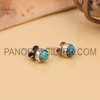 Kingman Turquoise Round 925 Quality Stud Earrings