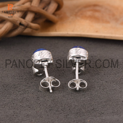 925 Sterling Silver Lapis Round Shape Small Blue Stud