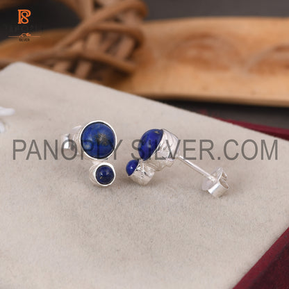 925 Sterling Silver Lapis Round Shape Small Blue Stud