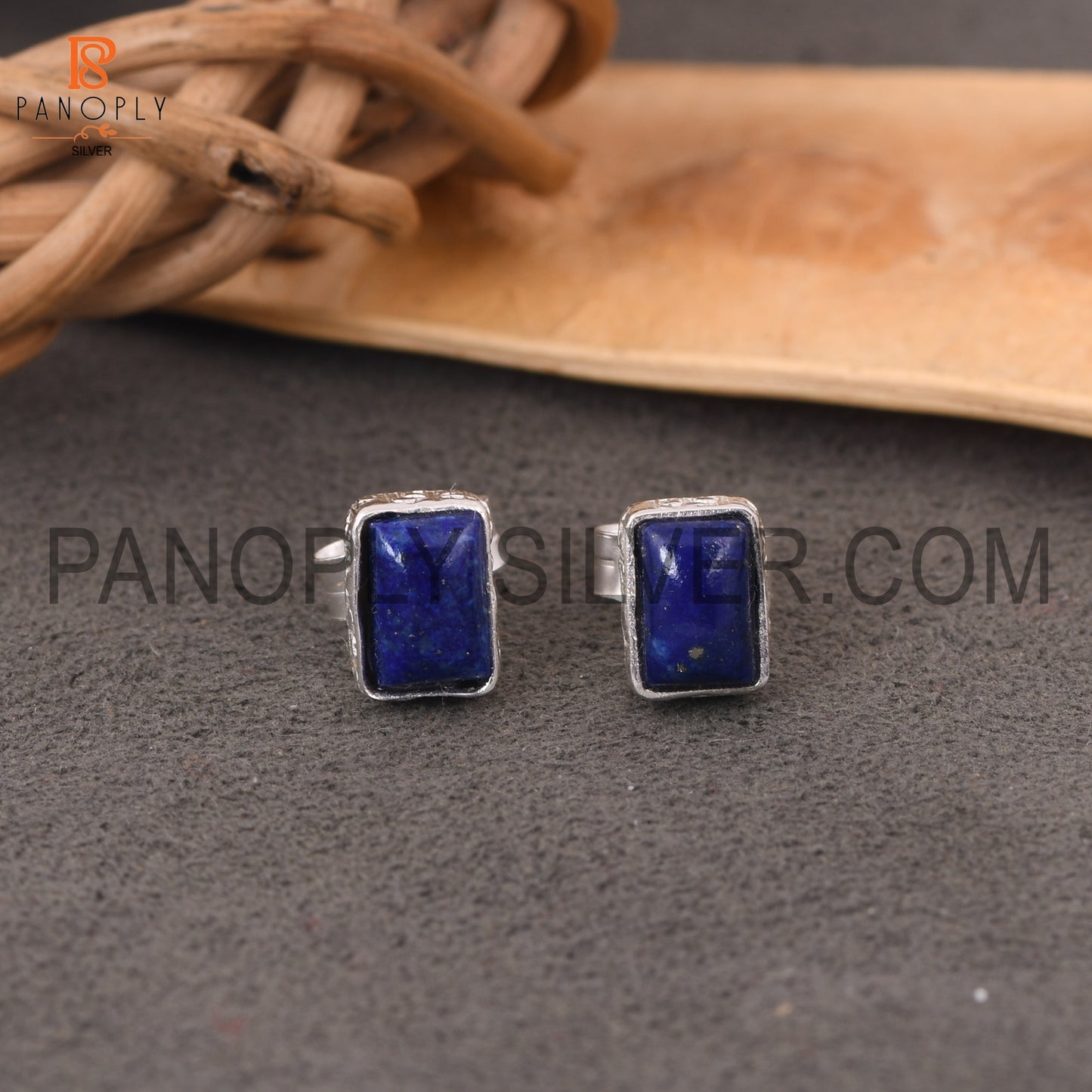 925 Silver Lapis Beguette Shape Blue Stud