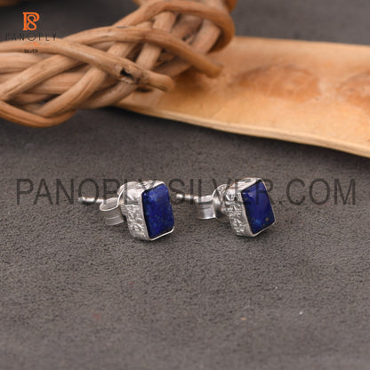 925 Silver Lapis Beguette Shape Blue Stud