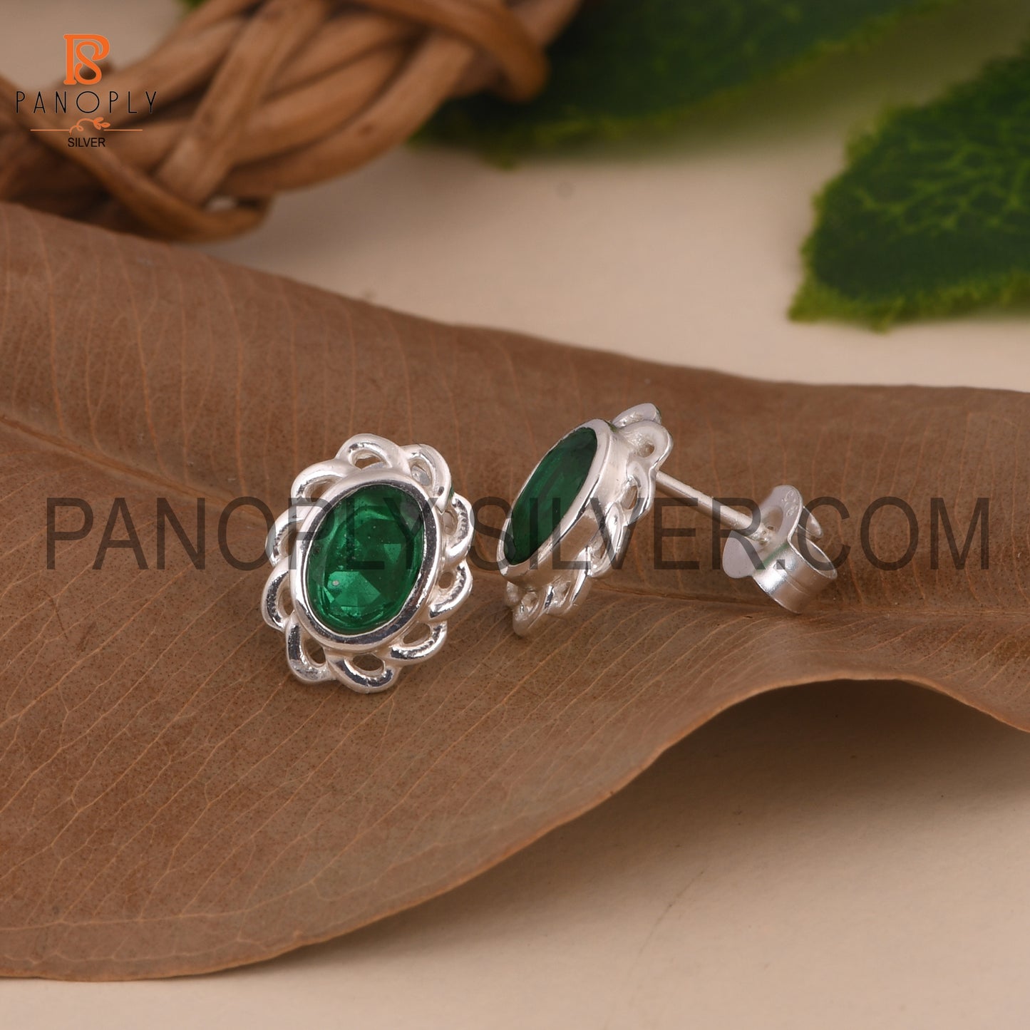 Oval Sterling Silver Stud Daily Wear Floral Earring