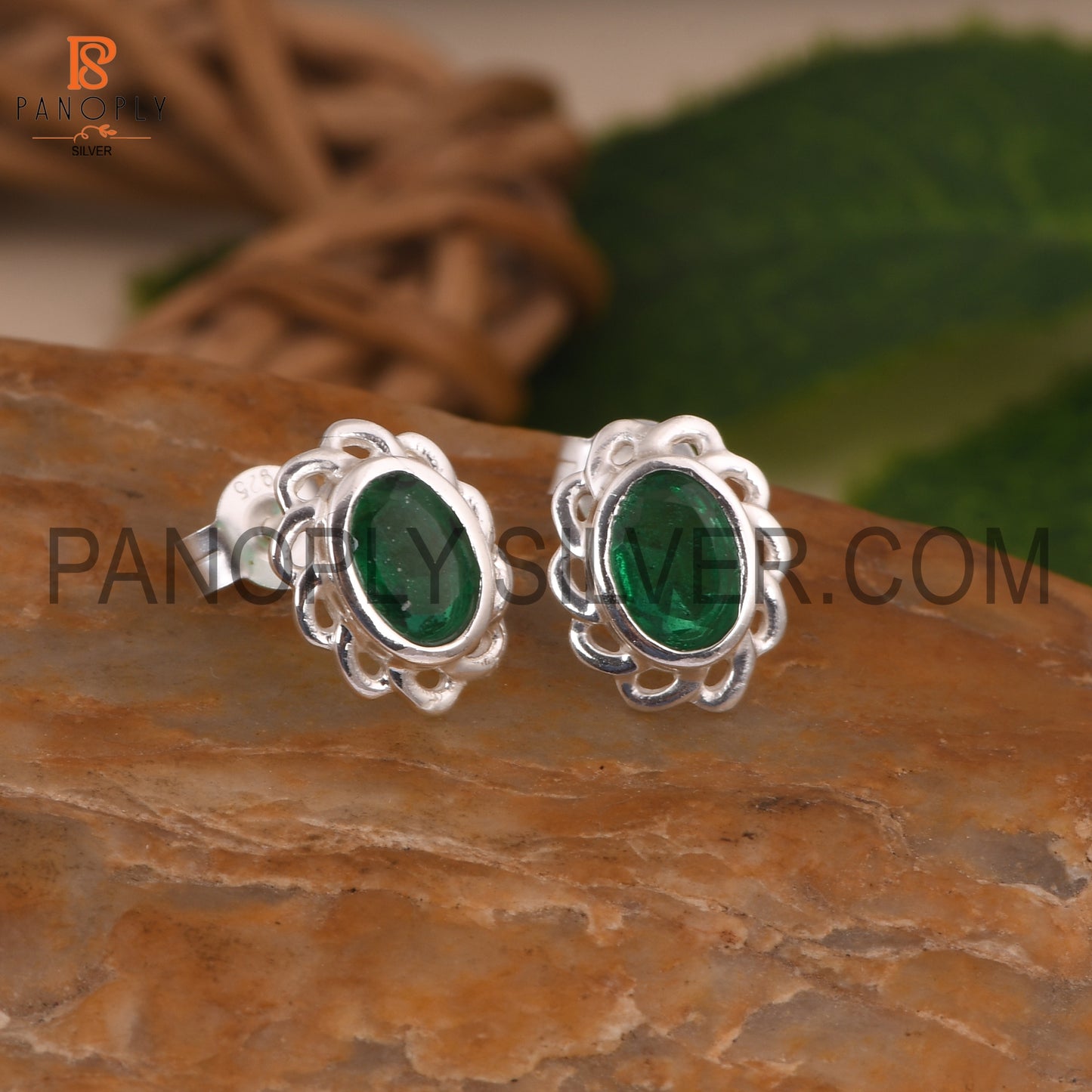 Oval Sterling Silver Stud Daily Wear Floral Earring