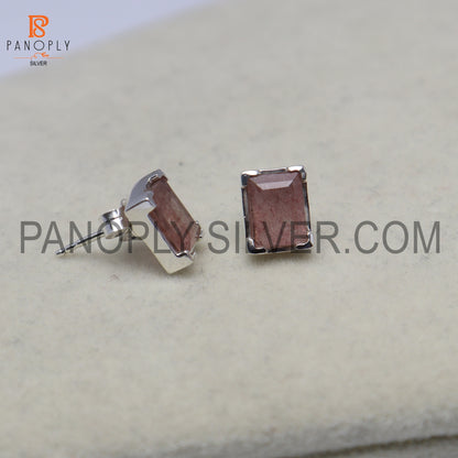 925 Quality Silver Baguette Shape Gem Stud Gift For Women's