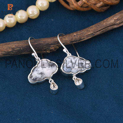 Dendrite Cloud Earrings - Crystal Quartz With Drops Design Earrings