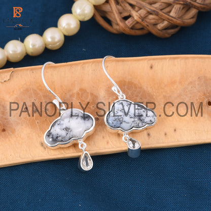 Dendrite Cloud Earrings - Crystal Quartz With Drops Design Earrings