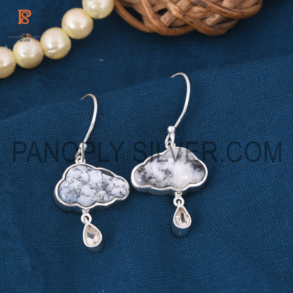 Dendrite Cloud Earrings - Crystal Quartz With Drops Design Earrings