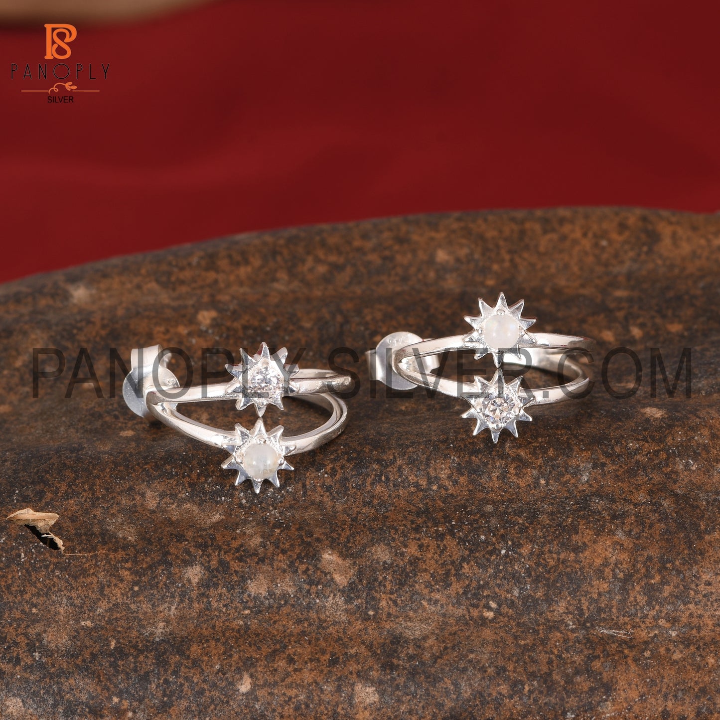 Rainbow moonstone & Cz Sun Hoop Earrings