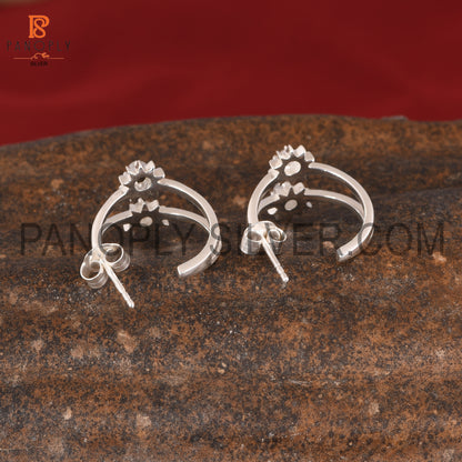 Rainbow moonstone & Cz Sun Hoop Earrings