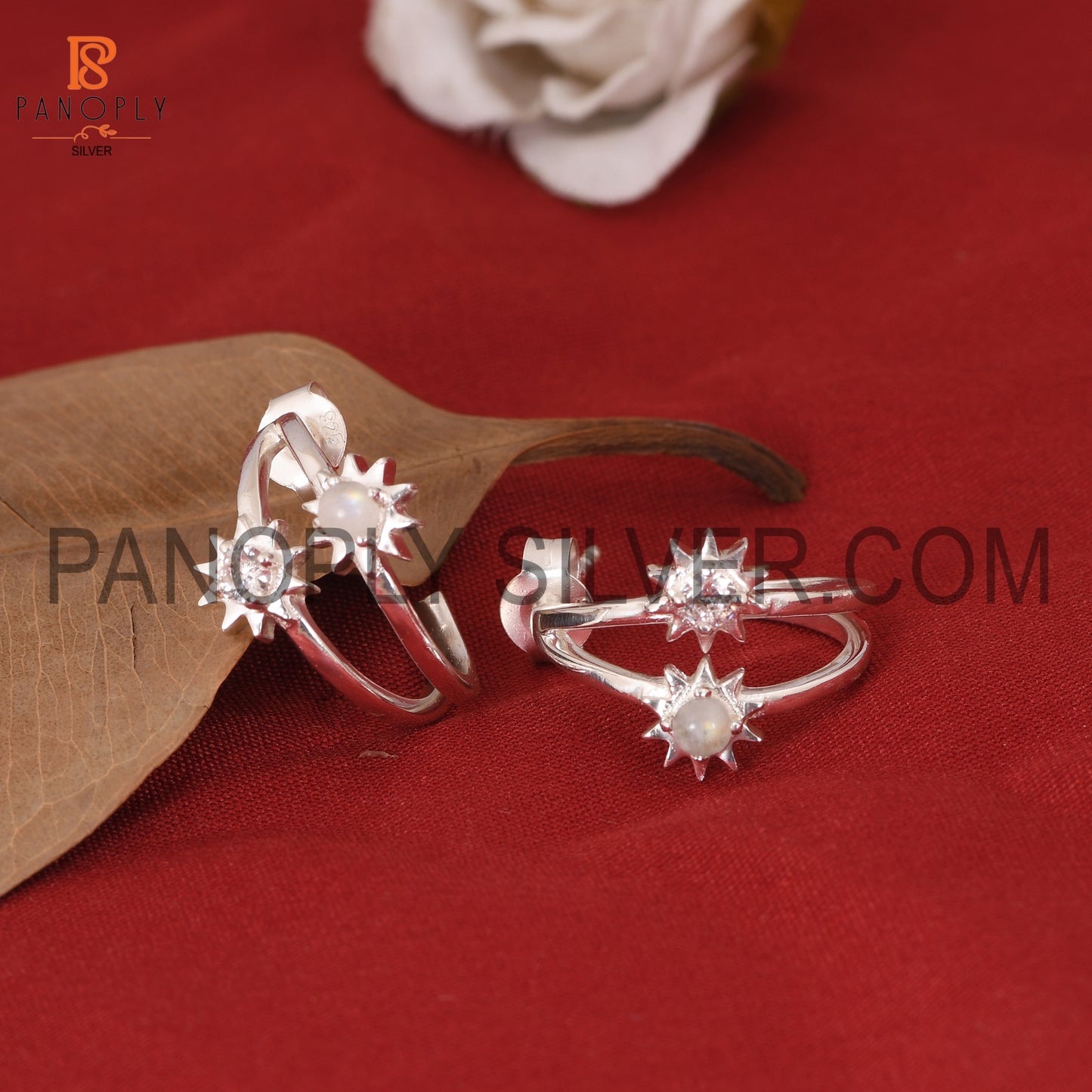 Rainbow moonstone & Cz Sun Hoop Earrings