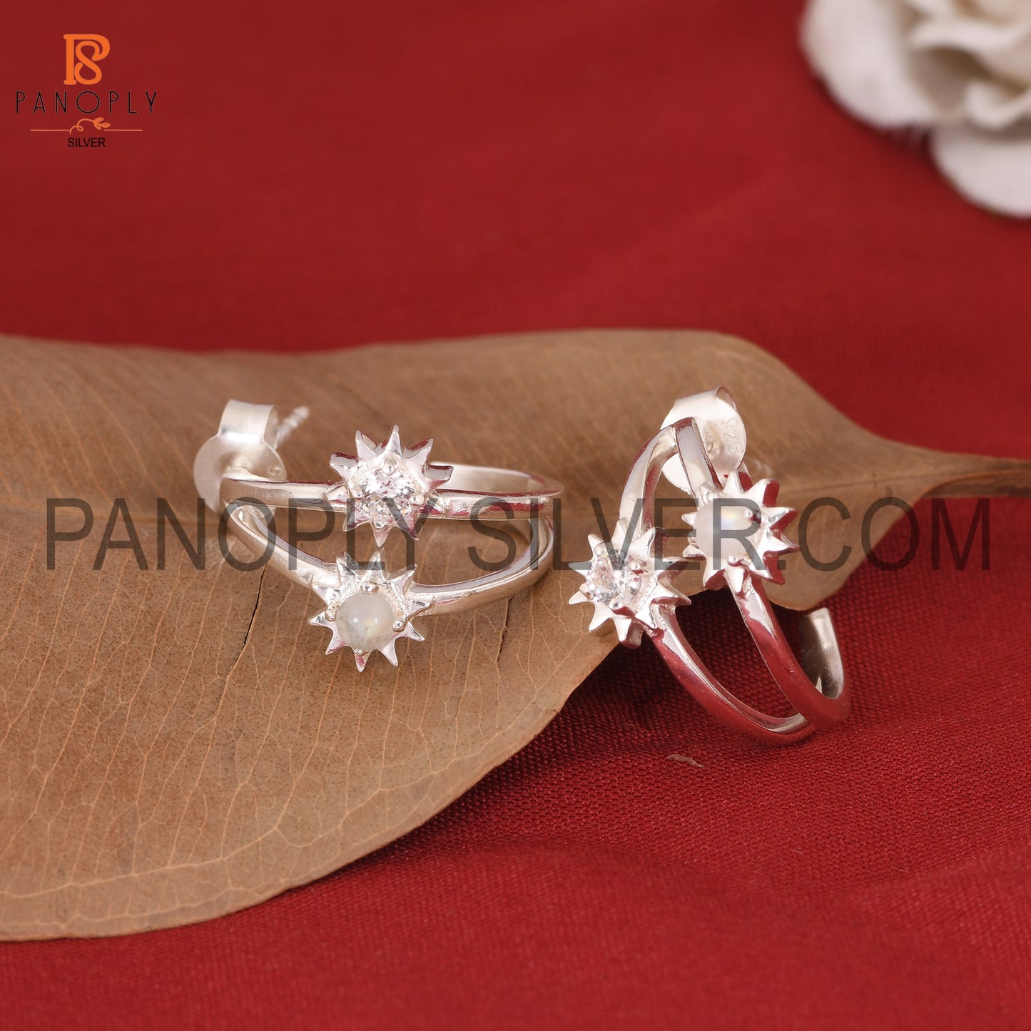Rainbow moonstone & Cz Sun Hoop Earrings