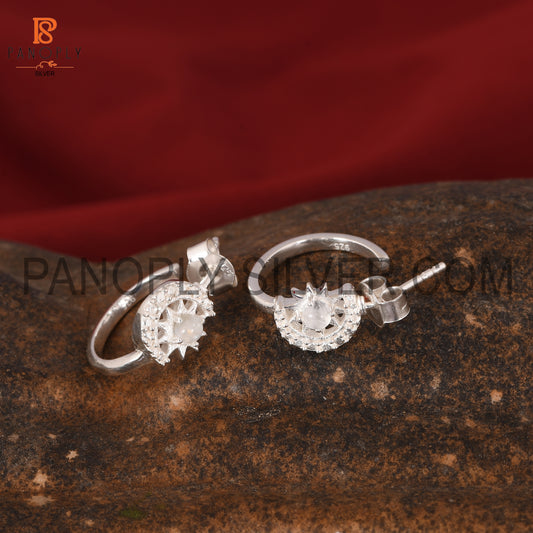 Sun And Moon Rainbow moonstone Hoop Earrings