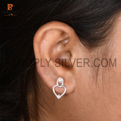 Heart Shape Pearl Silver Earring For Love