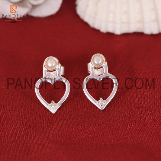 Heart Shape Pearl Silver Earring For Love